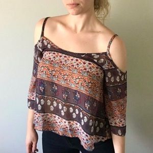 NABEE Cold Shoulder Paisley Print Blouse Chiffon Size Large